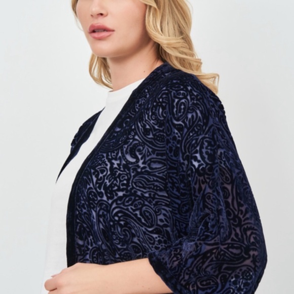 NWT Zara Navy Velvet Kimono 🥧🫐 - Picture 2 of 4